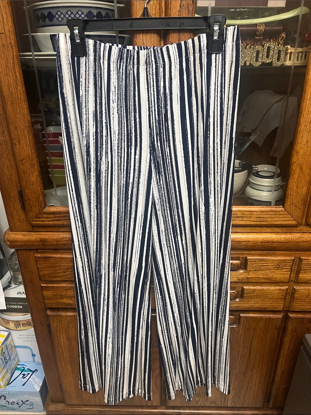 Striped Wide-Leg women’s Pants - Navy and White